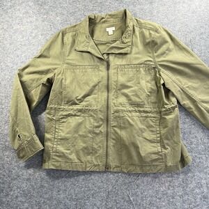 J. Crew G1506 Women's XXL Olive Green Full Zip Jacket Standing Collar Cotton‎